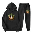 thumbnail image 2 of Hueook Womens Sweatsuits 2 Piece Set Women's Easter Print Athleisure Coat Trousers Hooded Hoodie Top Trousers Set Long-sleeved Hooded Suit Black 2X, 2 of 5