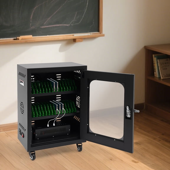 1 PCS Black Mobile Charging Cart, 30-Device Charging Station, Mobile Charging Cabinet, Power: 300W