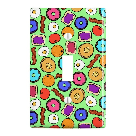Fun Breakfast Foods Pattern Plastic Wall Decor Toggle Light Switch Plate Cover