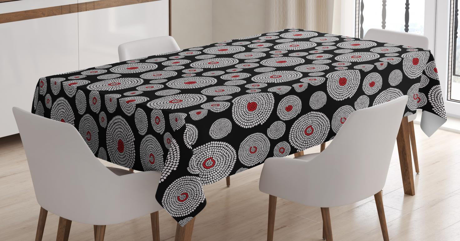 Geometric Tablecloth, Primitive Tribal Design with Circles Composed of