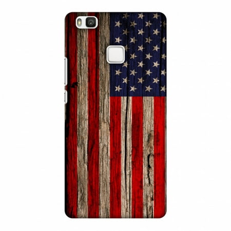 Huawei P9 Lite Case, Premium Handcrafted Designer Hard Snap on Shell Case ShockProof Back Cover for Huawei P9 Lite - USA Flag - Wooden