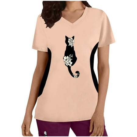 

Women Short Sleeve Scrubs Top Working Uniform Soft Comfortable Everyday Tee Female Clothes