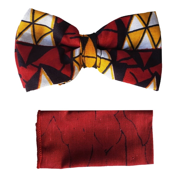 Red Diamond African Print Bow Tie and Pocket Square