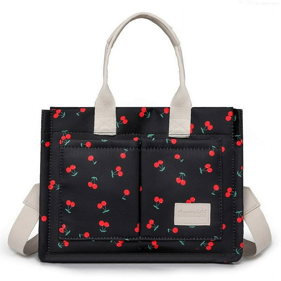 EARKITY Tote Bag for Women, Canvas Cherry Tote Bags for Work, Shoulder Handbags, Crossbody Purses Everyday Bag Handbags for Travel
