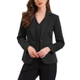 thumbnail image 1 of Blazer a rayas INSPIRE CHIC para mujeres, con solapa de muesca, un botón, mangas largas, chaquetas de traje de oficina XL en negro, 1 of 6