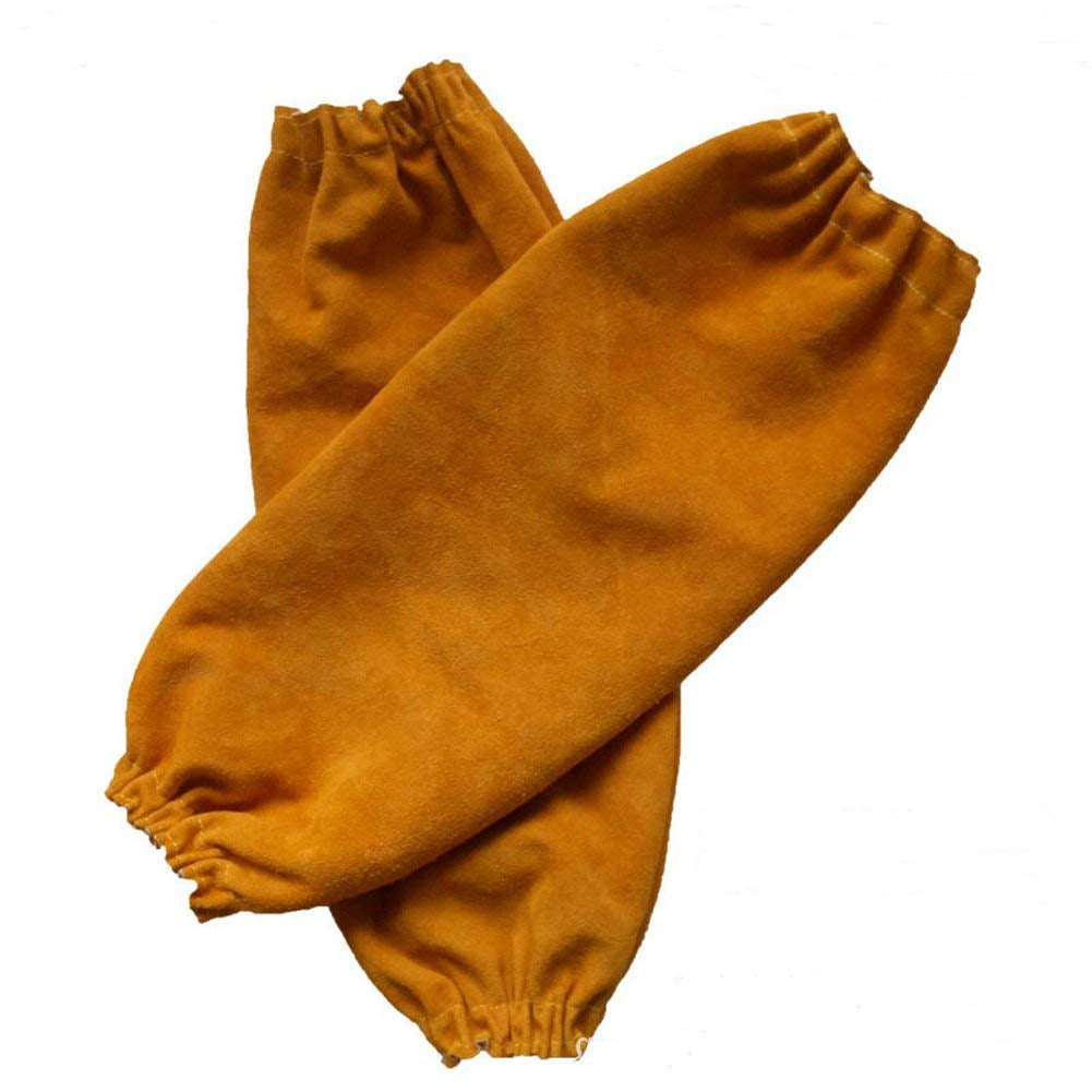 2 Pair Flame Retardant Arm Leather Welding Protection Sleeves Elastic Wrist 40cm