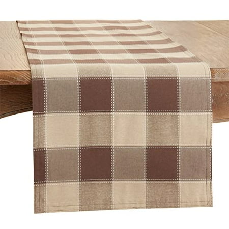 

Fennco Styles Stitched Plaid Table Runner 16 W X 90 L - Mocha Woven Table Cover for Home Dining Table Banquets Thanksgiving Christmas Holidays and Special Occasion