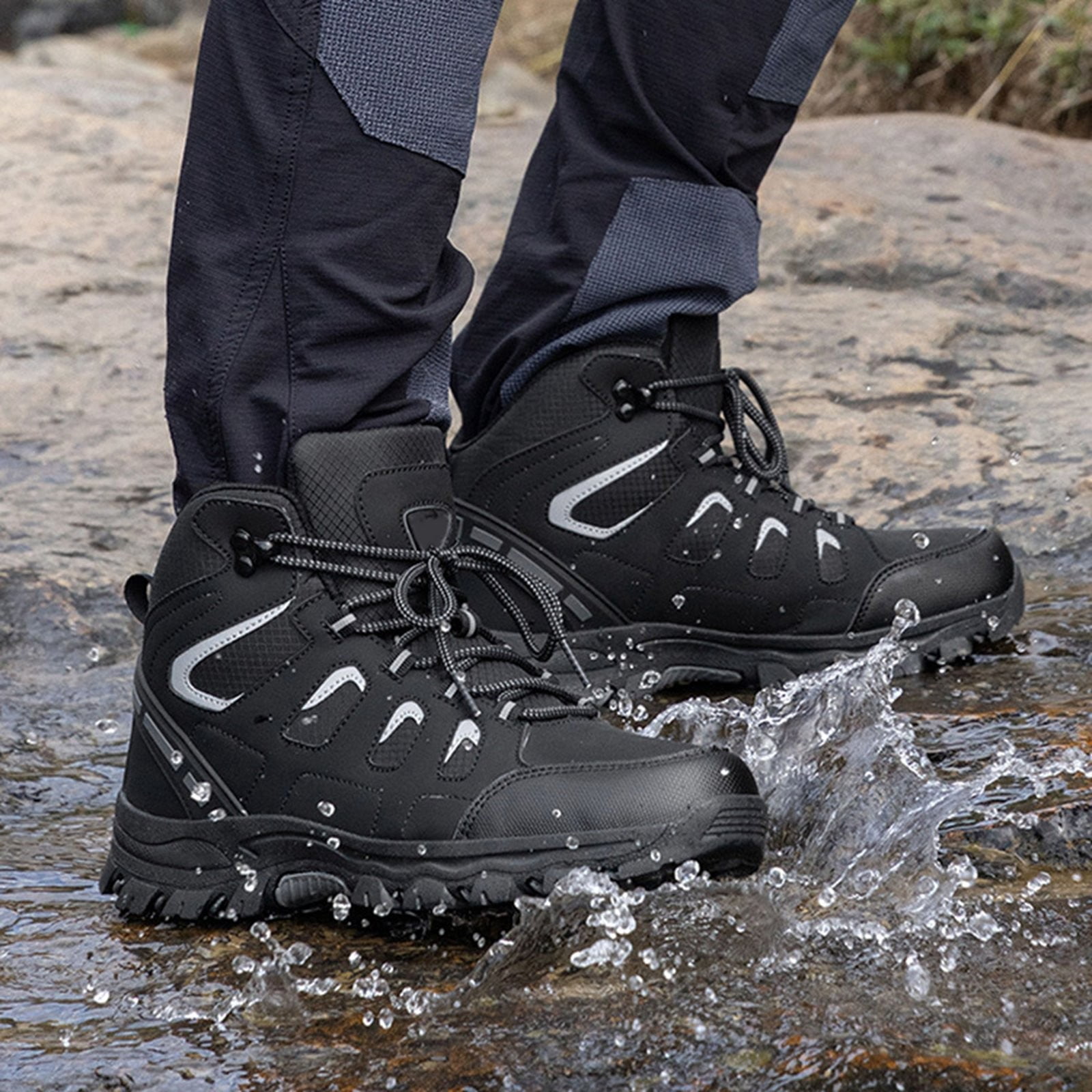 Win s Way Men's High Top Hiking Sneakers, Lightweight Ankle Support Trekking Shoes for Adventure
