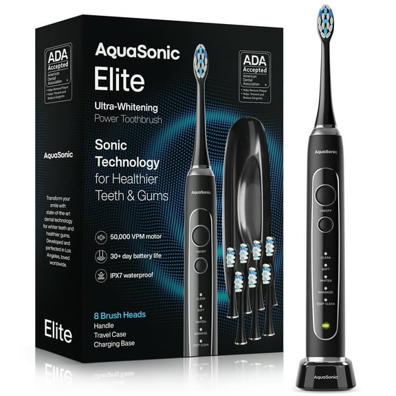 AquaSonic Elite Rechargeable Electric Toothbrush Set - ADA Accepted, 5 Modes, Travel Case, 8 Brush Heads  (Black)