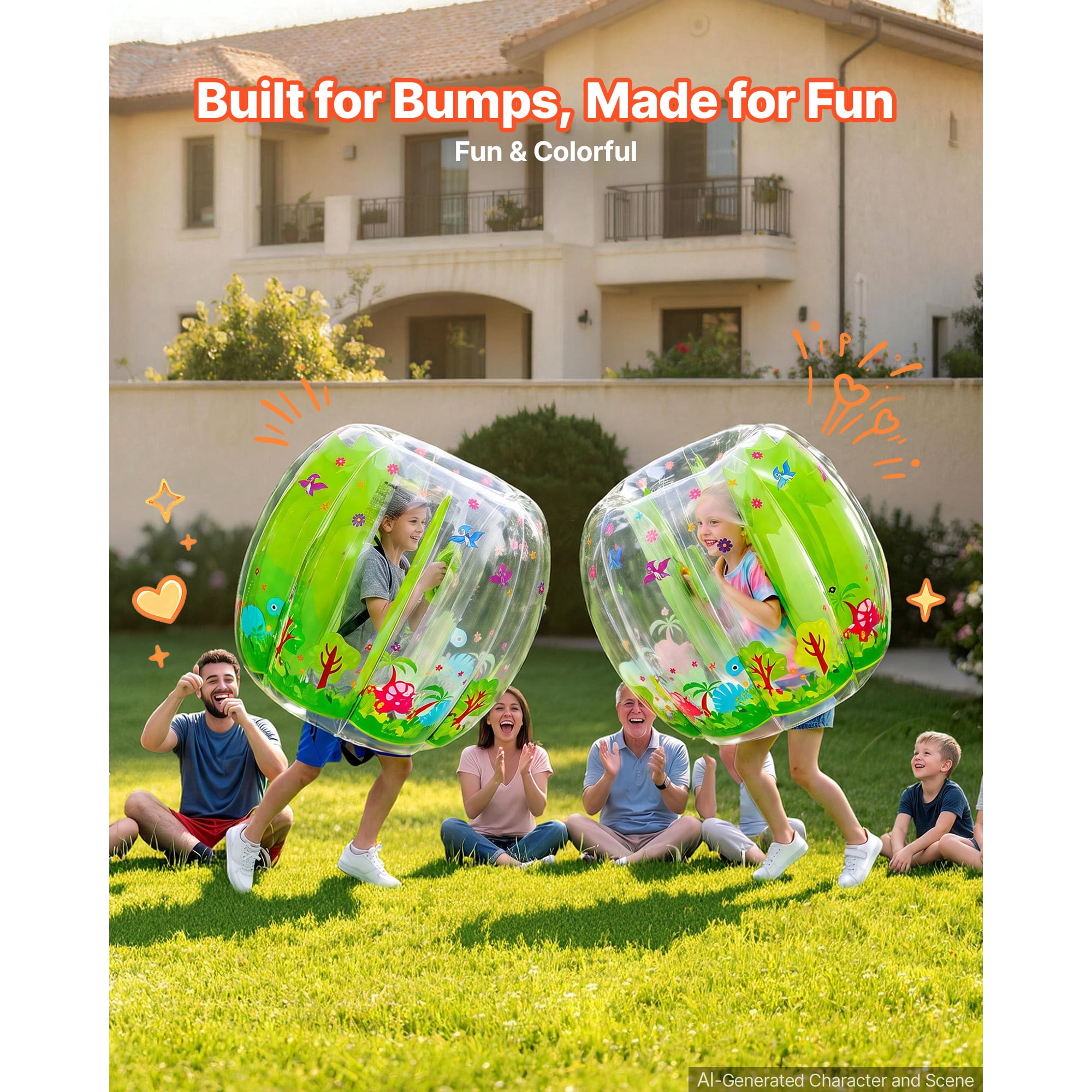 KFFKFF 2-Pack Inflatable Bumper Balls 3FT Human Bubble for Kids Transparent, Ideal for Backyard, Camping, Park, Lawn, and Outdoor Team Activities, Durable PVC Material, Sumo Hamster Ball with Handle