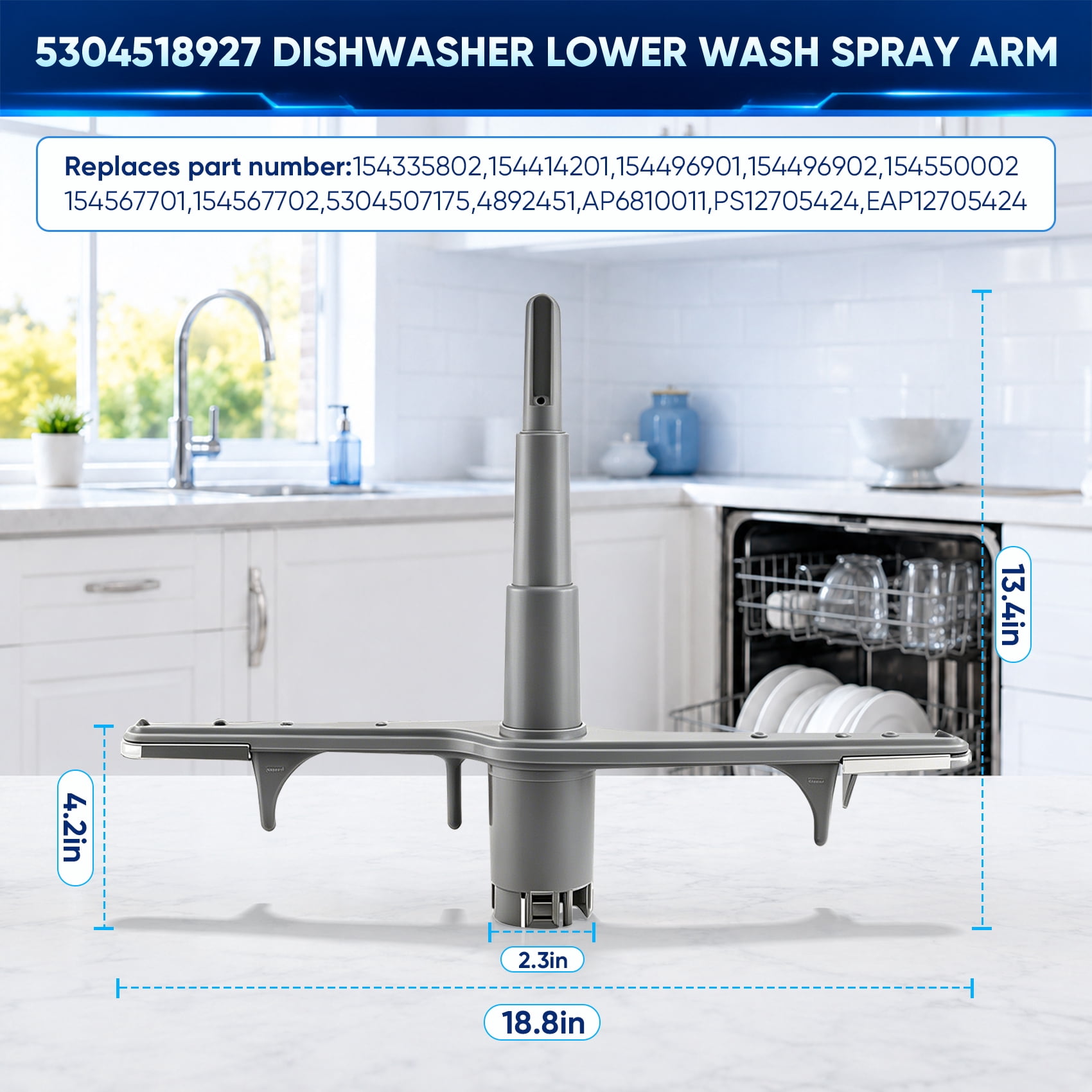 5304518927 154567702 Dishwasher Lower Spray Arm,Fit for Ken-More Frigi-Daire Dishwasher Replacement Parts Number 154335802,AP6810011,EAP12705424-Gray