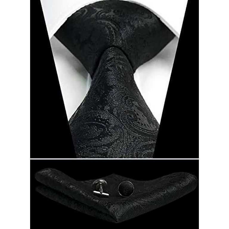CANGRON Men Black Paisley Necktie Woven Men's Pocket Square