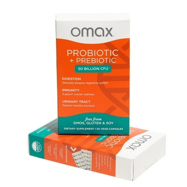 Omax Daily Probiotic & Prebiotic, 50B CFU, Vegan, Dairy-Free, Gluten-Free, 30 Caps