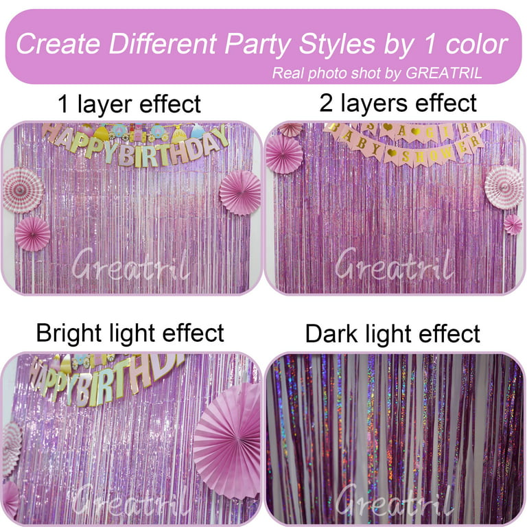 Pink Tinsel Curtain Party Backdrop Glitter - GREATRIL Foil Fringe Curtain Lilac Pink Party Decor Streamers for Birthday Girl Princess Unicorn