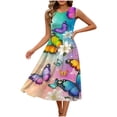 thumbnail image 7 of QUNYINEY Casual Womens Sundresses Summer Butterfly Sleeveless Tank Dresses Crew Neck Beach Pleated Loose Fit Midi Dresses, 7 of 7
