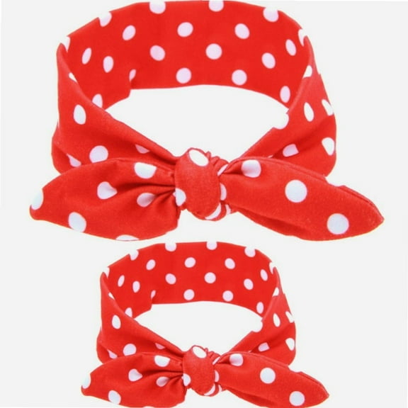 Rosie the Riveter Headbands for Women Baby Girl Cute Soft Stretch Headbands Knotted Rabbit Headwear Bandana for Mom & Baby Red Polka Dot