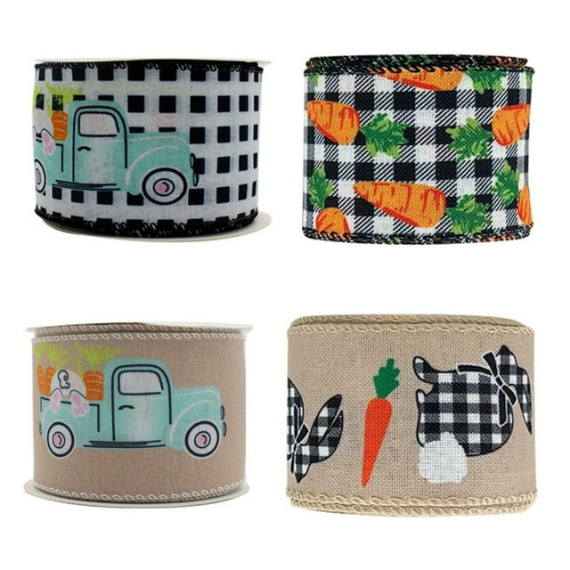 4 Pcs Easter Bunny Carrot Ribbon Create Warm Happy Atmosphere for Theme Party Decoration Ribbon Combination 2