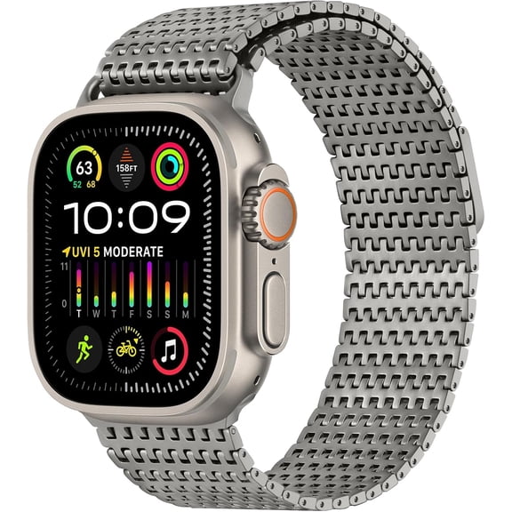 BDKWID-Bands Compatible with Apple Watch Band Ultra 3/2/1 49mm for Men Women, Magnetic Metal Bands Stainless Steel Loop Strap with Case Designed for iWatch Ultra 3/2/1 49mm, Titanium