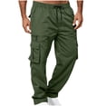 thumbnail image 2 of Men's Relaxed Fit Cargo Pants Straight Leg Elastic Waist Drawstring Multi Pocket Durable Spring Fall Pants, 2 of 9