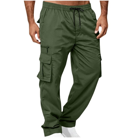 GSPCLAM Mens Cargo Pants Lightweight Outdoor Athletic Pants with Multi-Pockets Straight Loose Fit Drawstring Pants Army Green 3XL