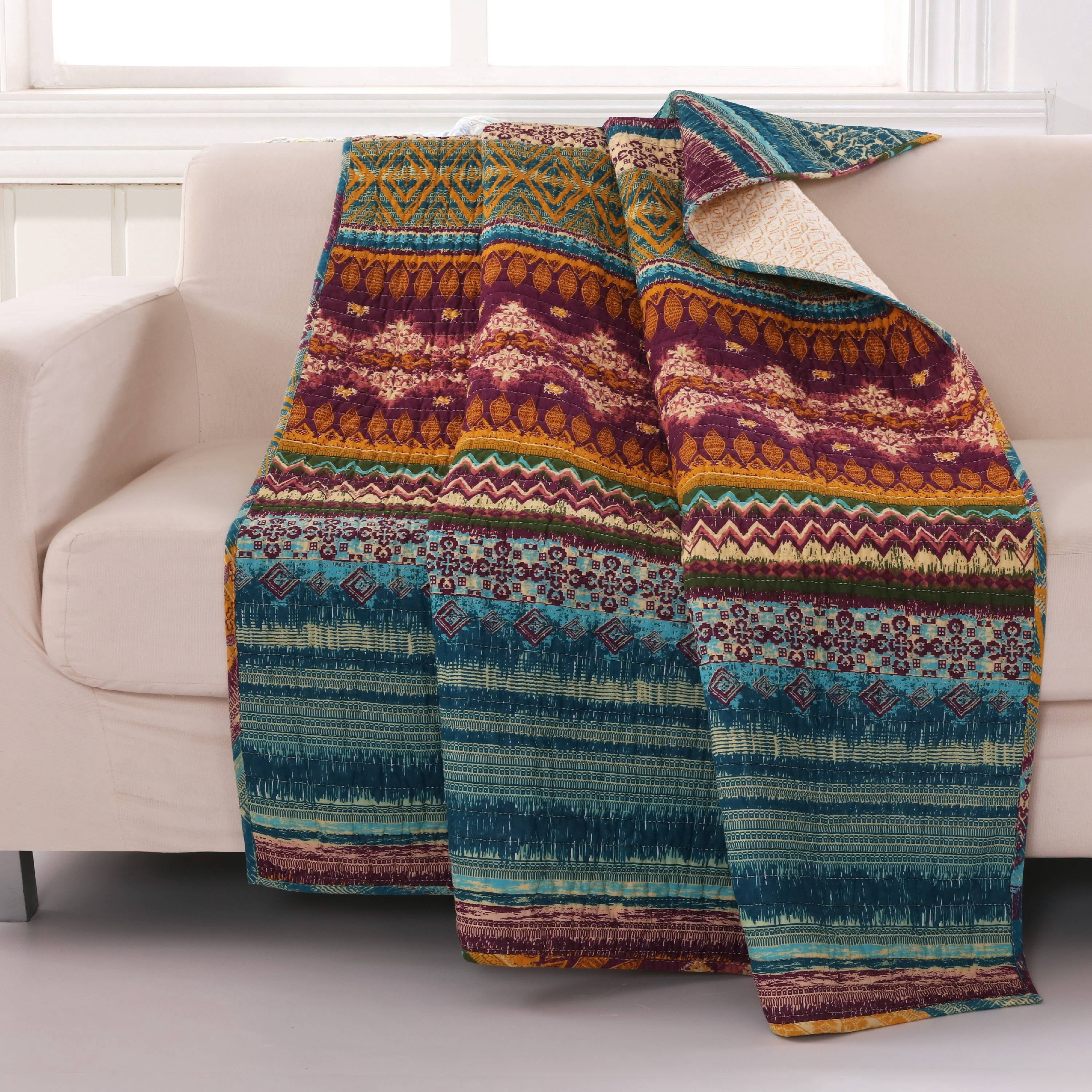 Global Trends Santa Fe Quilted Cotton Throw Blanket, 50" x 60" Gold