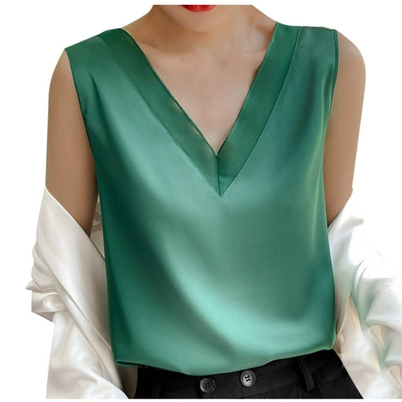 fheaev Silk Satin Tank Tops for Women Dressy V Neck Casual Cami Sleeveless Camisole Loose Summer Basic Tank Shirt Blouses Tops