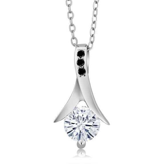 Gem Stone King 925 Sterling Silver Pendant with Chain Near Colorless (GH) Moissanite (0.85 Cttw)