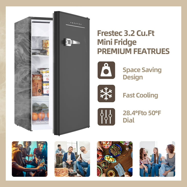 Frestec Mini Fridge with Frezzer,3.2 CU.FT Mini Fridge for Bedroom,Small Refrigerators,2 Door Compact Refrigerator 37dB Quiet,7-Settings Mechanical