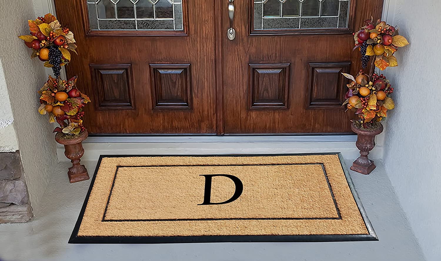 A1HC Natural Coir & Rubber Monogrammed Door Mat, 30x60 in, Thick Durable Heavy-Duty Entrance Mat with Thin Profile for Front Door
