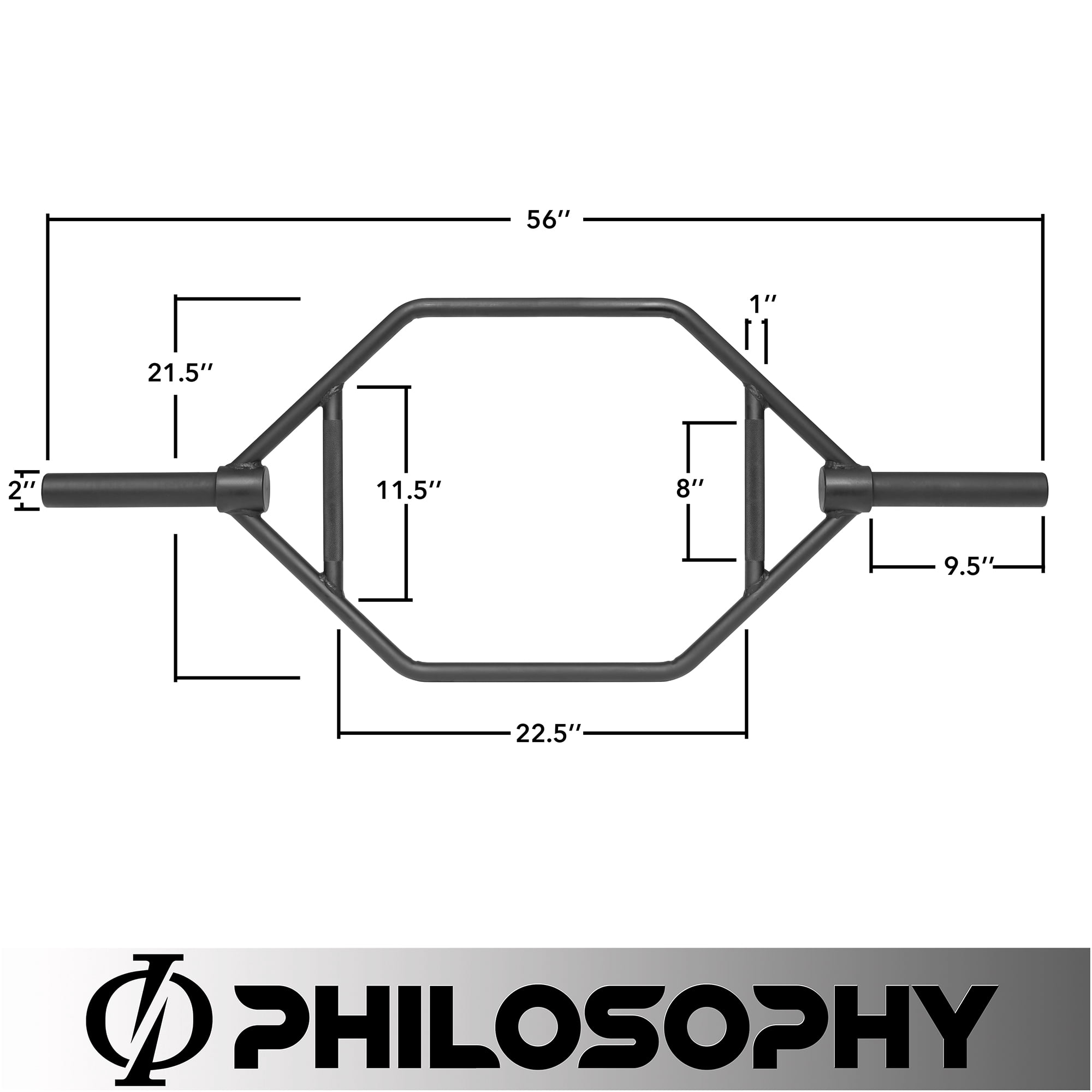 Philosophy Gym 2" Olympic Hex Trap Bar 20 KG, Flat Handles - Pro Barbell for Deadlifts, Shrugs & Squats
