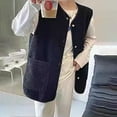 thumbnail image 7 of BLTIBY Women's Fuzzy Sherpa Fleece Vest Winter Fall Casual Reversible Plaid Sleeveless Warm Jacket Button Down Waistcoat with Pockets Black M, 7 of 7