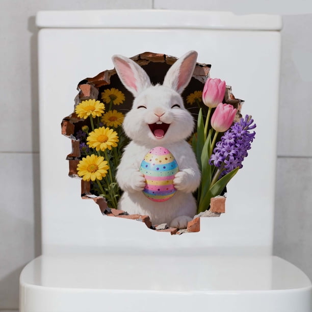 Juego de 2 calcomanías de pared de conejito de Pascua | Vinilos autoadhesivos para decorar ventanas de sala de estar y dormitorio | Decoraciones navideñas adhesivas para niños