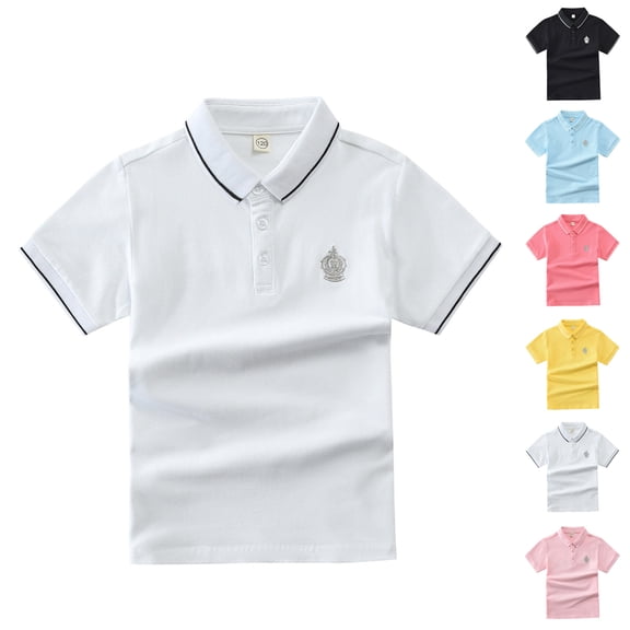 Kids Boys' Polo Shirt White School Uniform Shirts Rugby Shirts Boys Short Sleeve Polo Shirts 4-5 Years