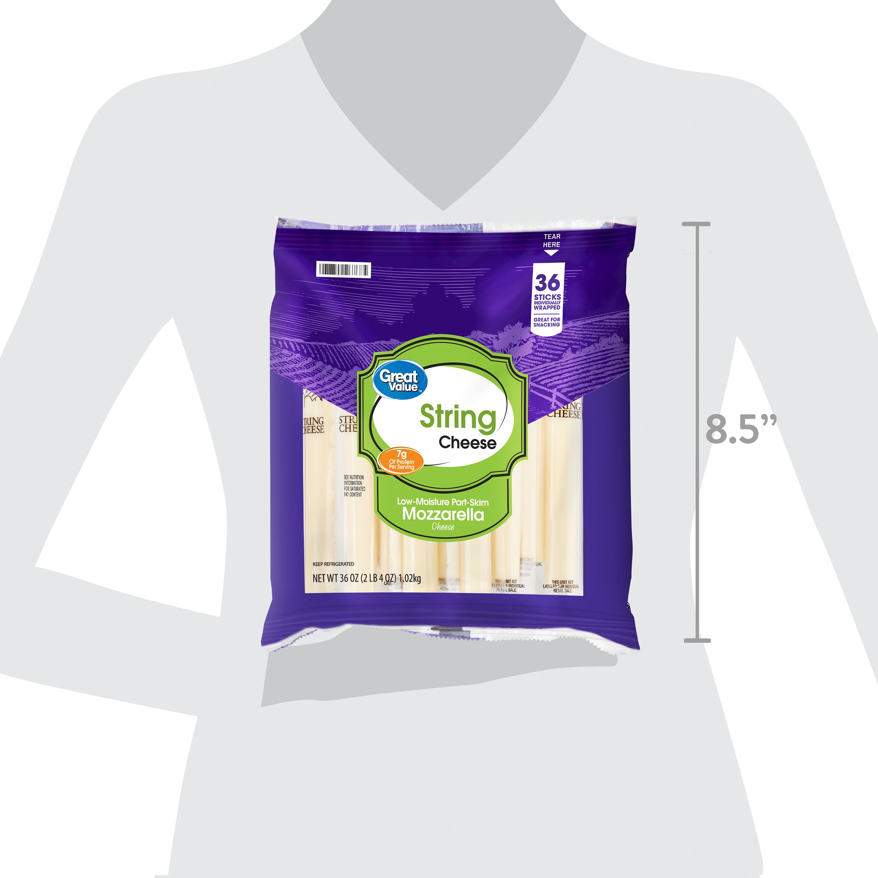 Great Value Low-Moisture Part-Skim Mozzarella String Cheese Snack, 36 oz Bag, 36 Cheese Sticks