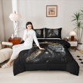 thumbnail image 4 of Feelyou Tribal Black Princess Queen Comforter Set, Wildlife Lion King Bedding Sets, Southwestern Bohemian Style Reversible Bedding Comforter Set, Microfiber Bedroom Decor, 3pcs, 4 of 8
