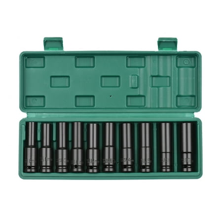 

12Inch Drive Hex Impact Socket Set 10-Piece Deep Socket Metric Sizes 8-17mm CR-V Material with Storage Box