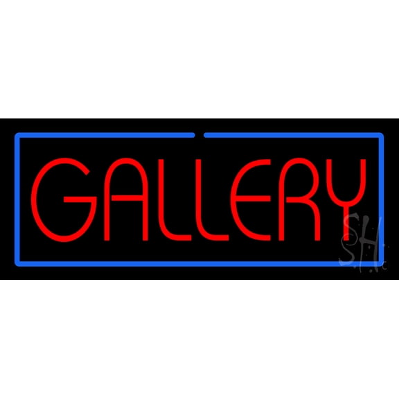Red Gallery Blue Border LED Neon Sign 13 x 32 - inches, Clear Edge Cut Acrylic Backing, with Dimmer - Bright and Premium built indoor LED Neon Sign for art gallery, and exhibition.