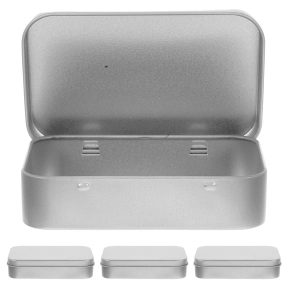 FONDOTIN 4-Pack Tinplate Hinged Metal Storage Boxes Protective Organizer Containers