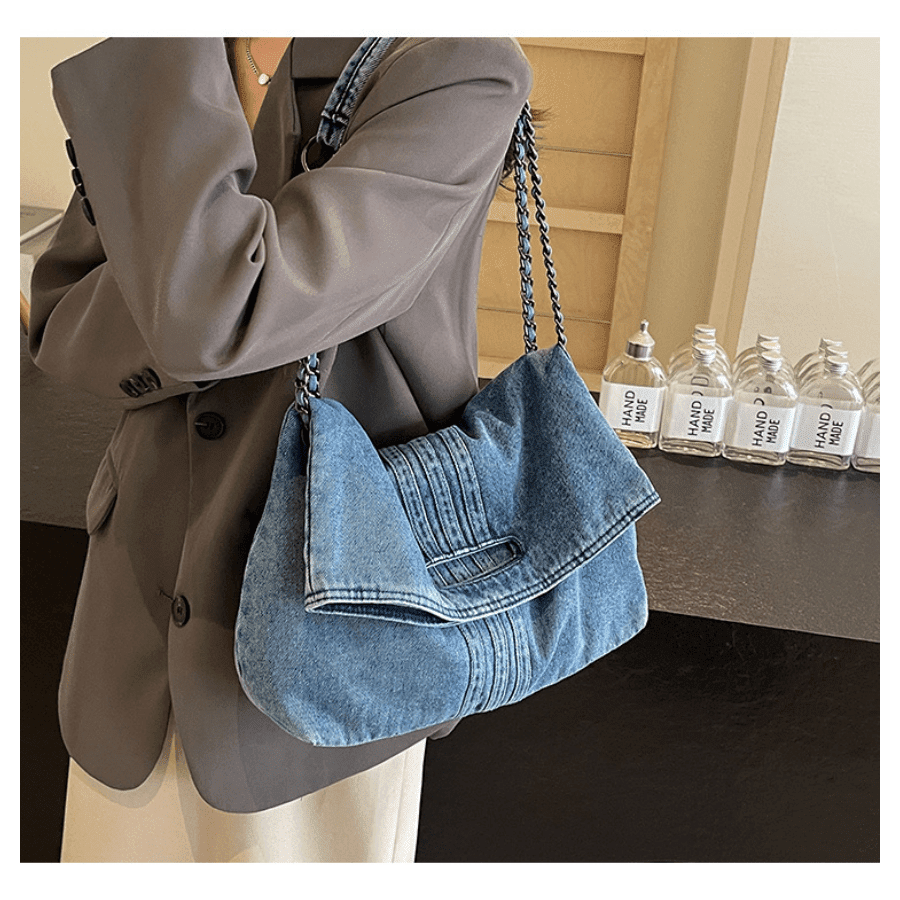 Women's Retro Denim Crossbody Bag – Large Capacity Tote Purse with Adjustable Shoulder Strap and Chain Strap, Perfect for Casual or Everyday Use 44448229