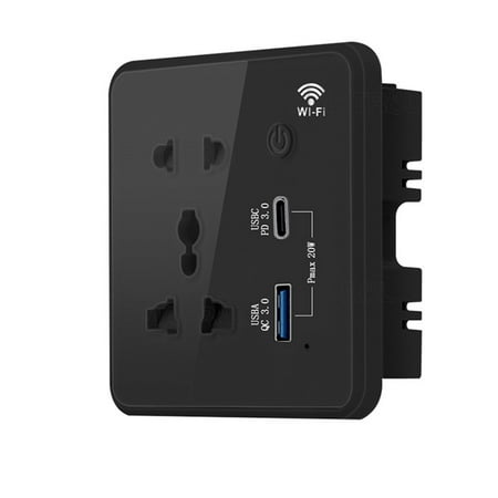 

RichLink for for Tuya Wifi Wall for Smart Socket Us Eu Tempered Glass Quick Fast Charger Usb black