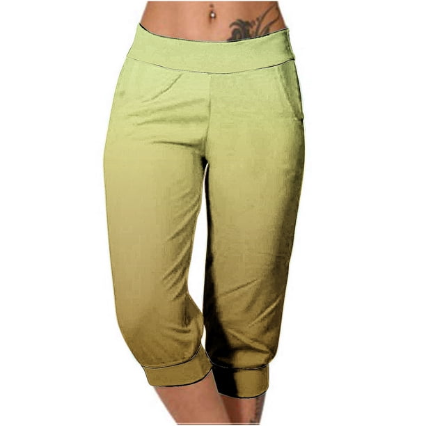 Mujeres Capri Pantalones Casual Suelto Largo Pantalones de Color Sólido con Corbata Elástica Cintura Y Bolsillos