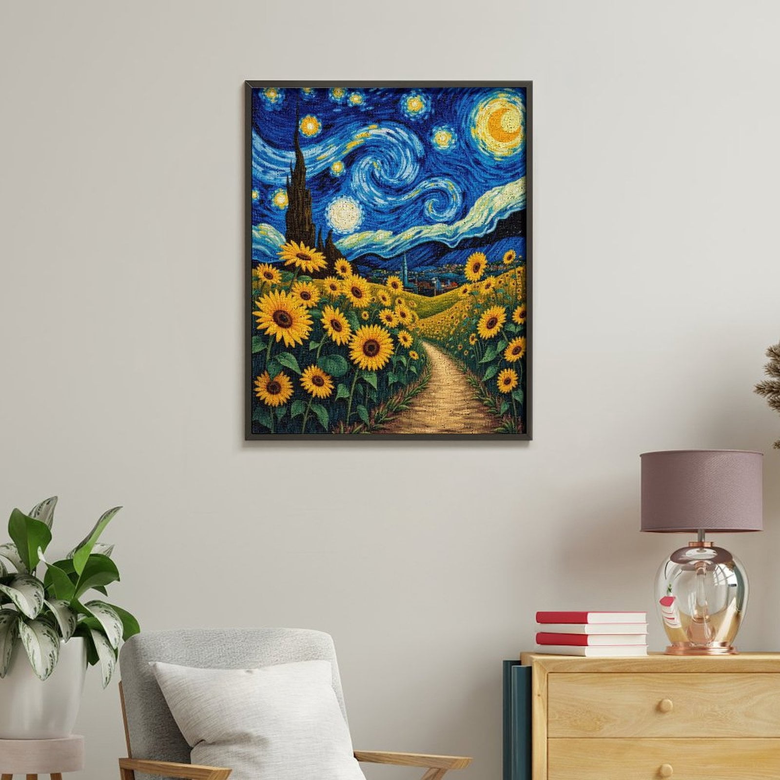 Paint by Numbers Kit for Adults, Sunflowers Under Starry Night Sky Paint by Numbers, Easy Paint by Numbers Kit for Adults Beginner, DIY Adult Paint by Number Kits on Canvas, 12x16in Home Decor