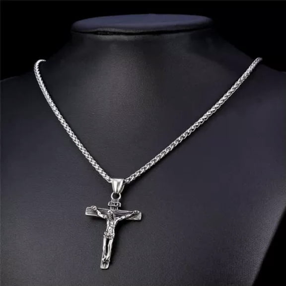 GKNET Stainless Steel Jesus Christ Crucifix Cross Pendant Chain Men Necklace