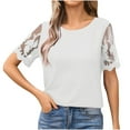 thumbnail image 2 of HVOBTTY Women's Summer Fashion Comfy Solid Color Short Sleeve Round Neck Mesh Patchwork Slim Soft Breathable Classic Sport Tee Shirt White, XL, 2 of 4