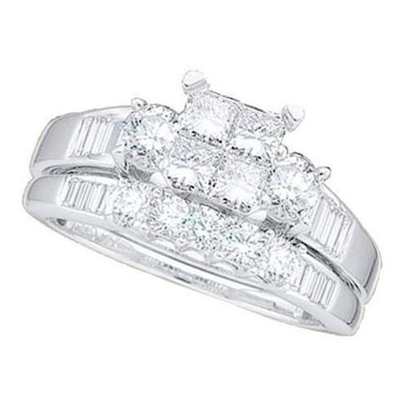 1.00Ctw Diamond Invisible Bridal Set Womens Fixed Ring Size - 7