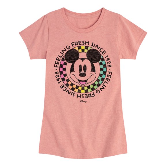 Disney - Mickey & Friends - Feeling Fresh Since 1928 - Retro Checkered Style - Toddler And Youth Girls Short Sleeve Graphic T-Shirt