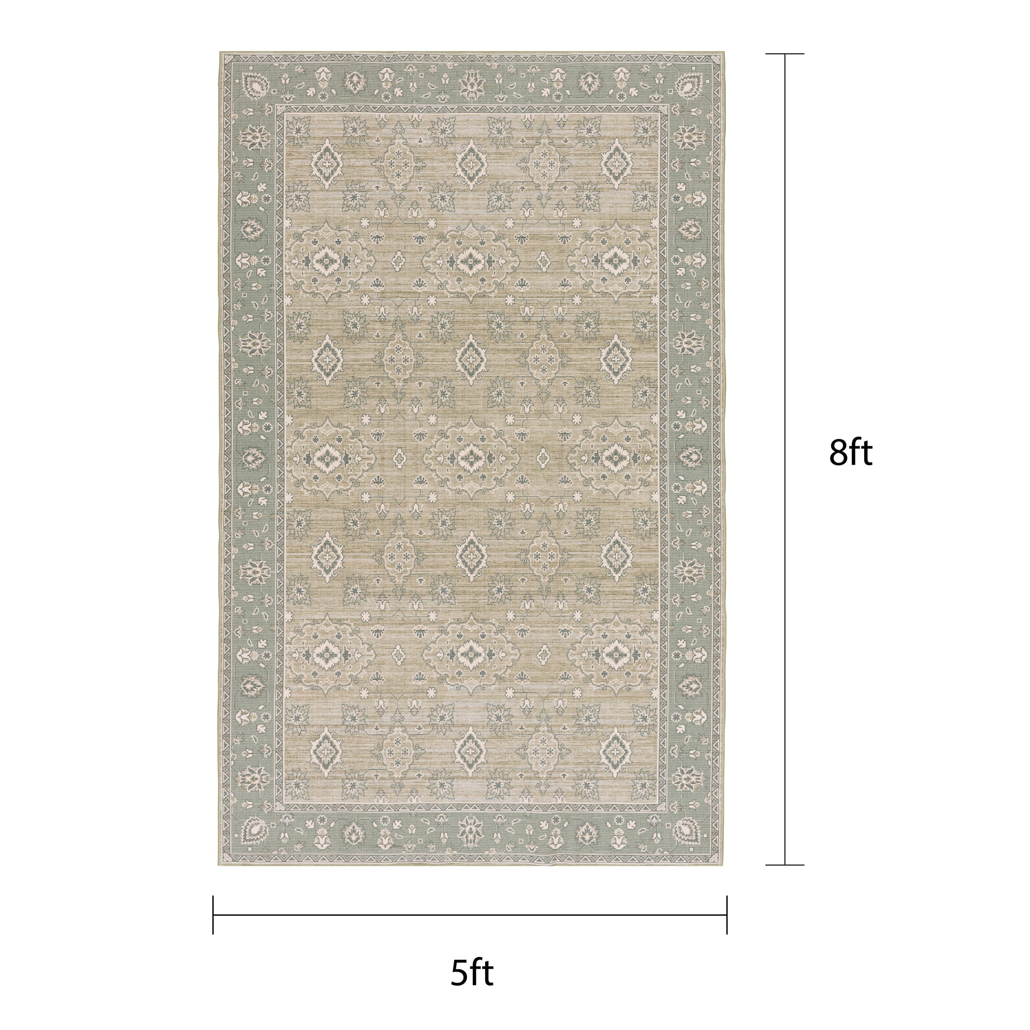 Better Homes & Gardens Green Lillian Dainty Persian Indoor Area Rug, 5'x8'