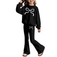 thumbnail image 4 of XEGLSBU Baby Girl Outfits Fall/Winter Girls Long Sleeve Round Neck Top with Flare Pants Bow Print Casual Outfit for Kids Black Size 8-9 Years, 4 of 4