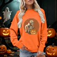 thumbnail image 2 of WEIWEN Halloween Sweatshirt for Women Oversized Fashion Clothing Funny Skeleton Pumpkin Printed Long Sleeve Crewneck Fall Sweaters for Women Going Out Tops Orange, S, 2 of 5