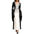 thumbnail image 4 of UPPADA Renaissance Fair Corset Dress Women Square Neck Bell Sleeve Medieval Irish Dresses Halloween Costume Victorian Ball Gown Black,L, 4 of 8